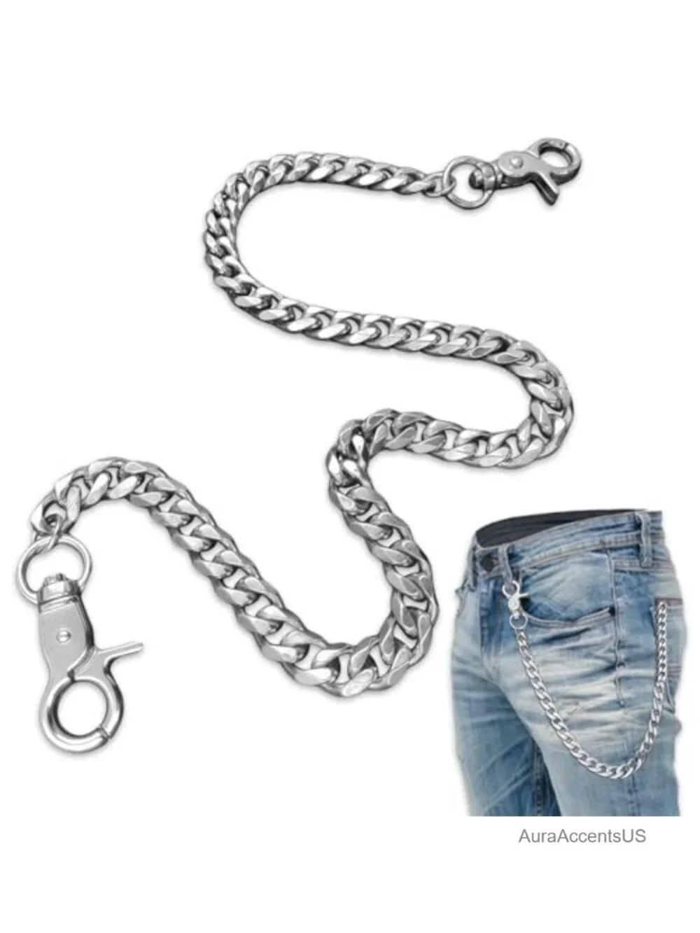 Silver Waist Chain Wallet Keychain Belt Metal Jean Pants Chain with Secure